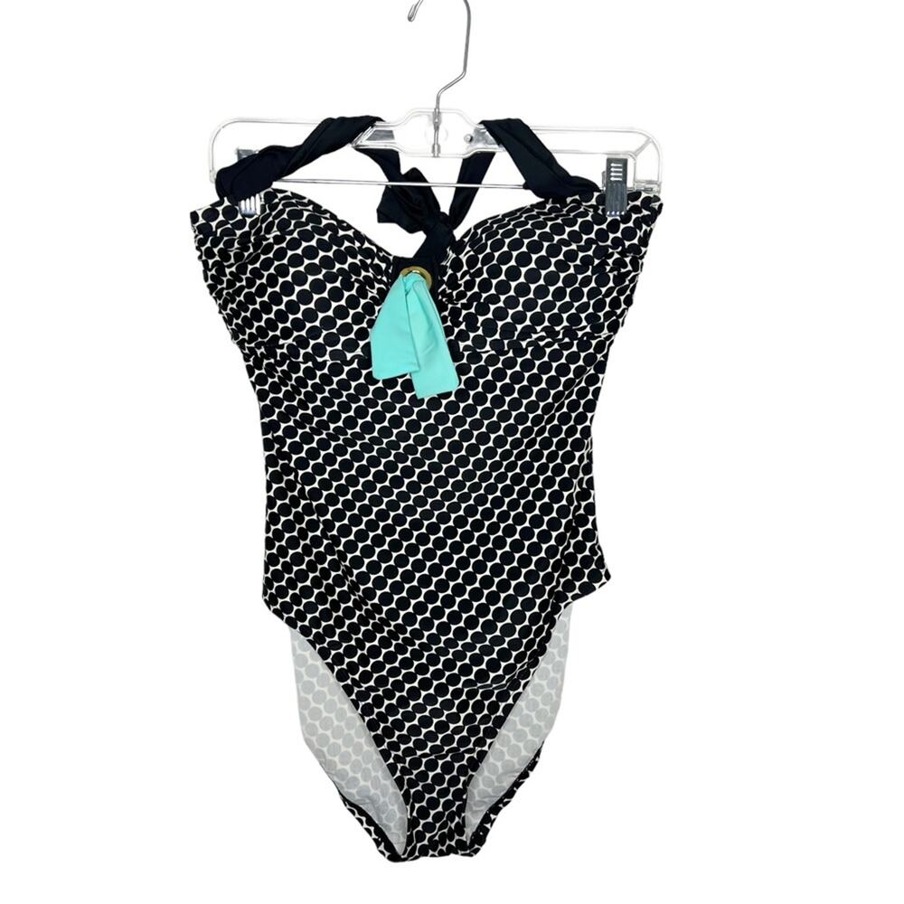 BLEU ROD BEATTIE / black white dot print halter neck one piece swimsuit / 10